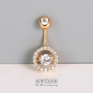 Solid 18k Gold Diamond Belly Button Ring, Dancing Diamond Navel Ring, Body Jewelry, Piercing, Christmas Birthday Valentine Gift, Wholesale