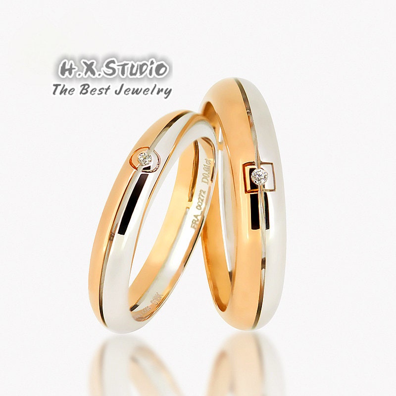 Diamond Wedding Bands in Two Tone 18k Gold/Couple Ring Set/His And Her Ring/Engagement Rings/Matching Wedding Bands/Custom Jewelry