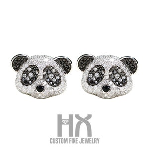 Diamond Pave Giant Panda Stud Earrings in Solid 18k Gold, Genuine Two-Color Diamond, Animal Jewelry, Gift for Women and Girls, Anniversary