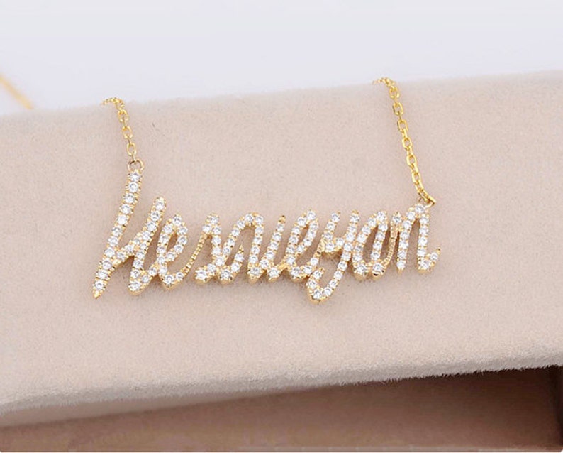 Diamond Nameplate Necklace in Solid 18k Gold Personalized | Etsy