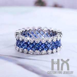 4.0CTW Luxury Diamond Sapphire Full Eternity Ring in Solid 18k Gold/Luxury Wedding Ring/Valentine&#39;s Day Gift/Custom Jewelry/Gift for Her