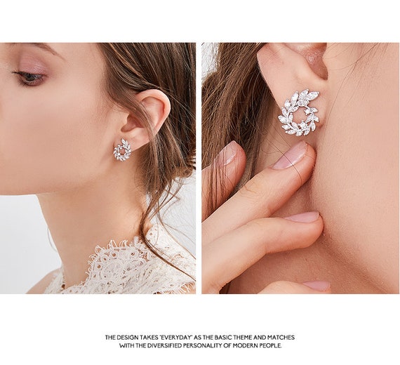 Marquise Diamond Wreath Style Swirl Earrings in Solid 18k Gold