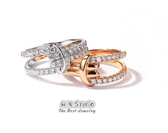 Diamond Infinity Knot Wedding Ring in Solid 18k Gold/Love Knot Engagement Ring/Knot Engagement Ring/Custom Jewelry/Valentine's Day Gift