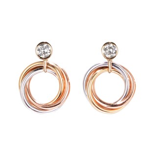 Diamond Interlocking Triple Circles Dangle Earrings in Solid Three Tone Gold/Custom Jewelry/Personalization Design/Gift for Women and Girls