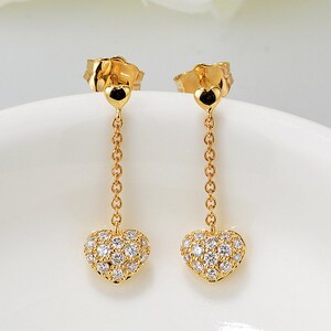 Dainty Heart Dangle Earrings, Diamond, Heart Drop Earring, Genuine High Quality Diamond, Gift for Women and Girls