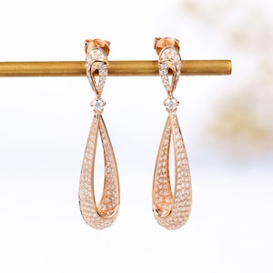 1.0CTW Diamond Dangle Drop Earrings in Solid 18k Gold/Custom Fine Jewelry/Personalization Design/Gift for Women and Girls