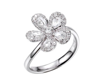Diamond Sakura Flower Ring in Solid 18k Gold/Cherry Blossom Statement Ring/Custom Jewelry/Personalization Design/Gift for Women and Girls