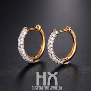Diamond Pave Hoop Earrings in Solid 18k Gold, Genuine Diamond Earrings, Diamond Solid Gold Elegant Jewelry, Gift for Her
