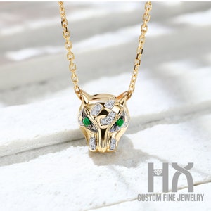 Diamond Leopard Head Pendant Necklace in Solid 18k Gold/Diamond Panther Pendant/Gift for Women and Girls