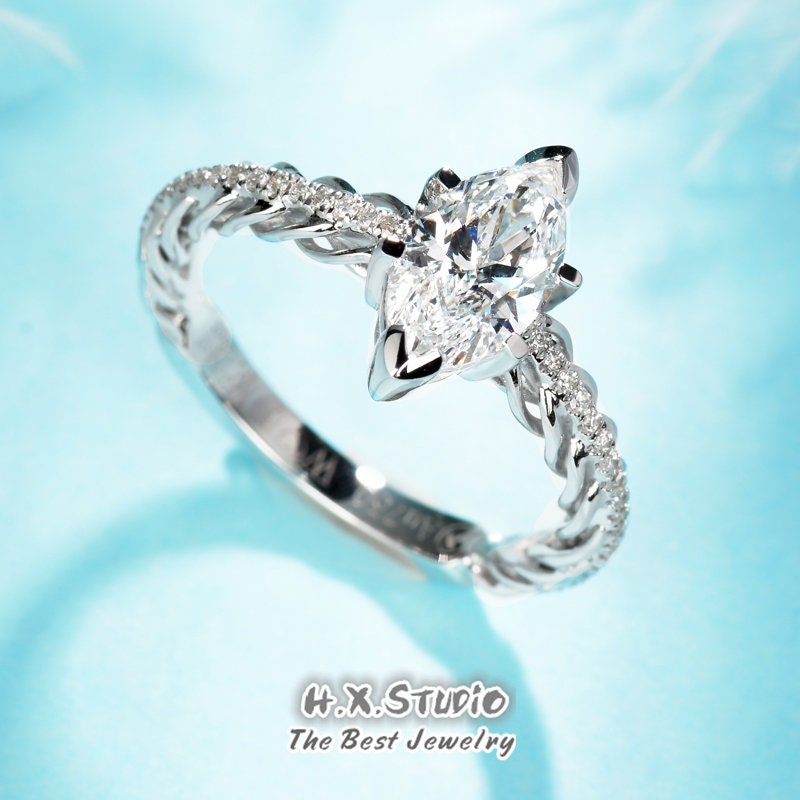 18k Gold Braided Band Engagement Ring (0.1CTW) + 2.0CT
