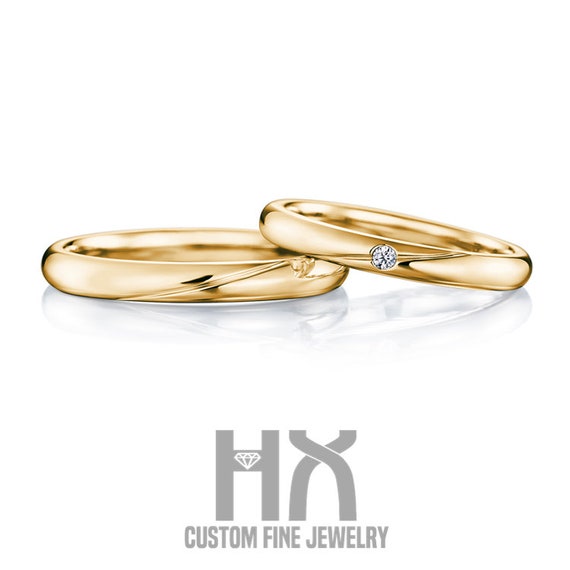 Couples Ring Set Womens 14K Gold Plated 3 Stone Type Engagement Ring Mens  Gold Plated Flat Wedding Band- Size W5M12 - Walmart.com