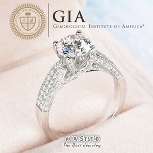 GIA Cert Runder Diamant Verlobungsring, 0.3ct-1,0ct, Dreiseitiger Diamantring aus massivem 18k Gold, Brautring, Ehering, Liebesgeschenk