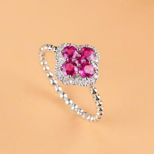 Ruby Diamond Lucky Clover Ring in Solid 18k Gold/diamond Ruby Wedding ...
