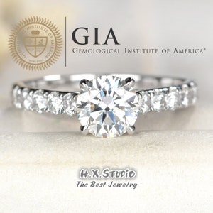 GIA Cert Runder Diamant Verlobungsring, 0.3ct-1.0ct, Solitär Vier Krallen Ehering in 18k Gold, Brautring, Jahrestag, Liebesgeschenk