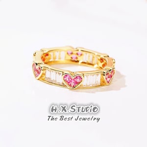 HX Jewelry | 1.50CTW Diamond Pink Sapphire Eternity Ring in 18k Gold/Forever Love Heart Ring/Stackable Ring/Custom Fine Jewelry/Gift for Her