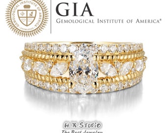GIA Cert Oval Diamond Engagement Ring, 0.3ct-1ct, Luxury Diamond Ring in 18k Gold, Statement Ring, Wedding Ring, Love Gift, Anniversary Gift