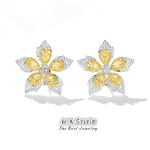 1.60CTW Yellow Diamond Flower Stud Earrings in Solid 18k Gold/Custom Jewelry/Personalization Design/Gift for Her/Wholesale