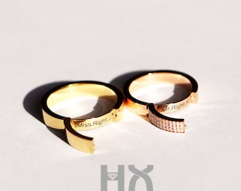 HX Jewelry | Diamond Clasp Secret Letters Engraving Couple Rings in Solid Gold/Lettering Ring for Couple/Custom Jewelry/Wholesale Available