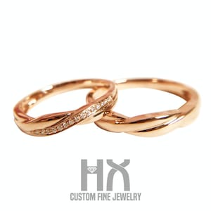 HX Jewelry | Diamond Couple Wedding Ring Set/His And Her Rings/Promise Rings for Couple/Matching Bands/Diamond Wave Band/Custom Jewelry