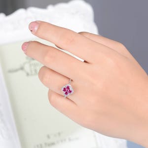Ruby Diamond Lucky Clover Ring in Solid 18k Gold/diamond Ruby Wedding ...