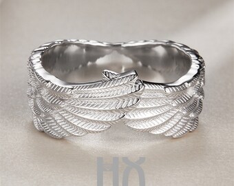 Biżuteria HX | Pierścień Anioła Skrzydła Strażnika ze Złota 18K/Pierścionek Koktajlowy Anioł Skrzydła/Niestandardowa Biżuteria Fine Jewelry/Personalizacja Projektu/Jego Pierścień