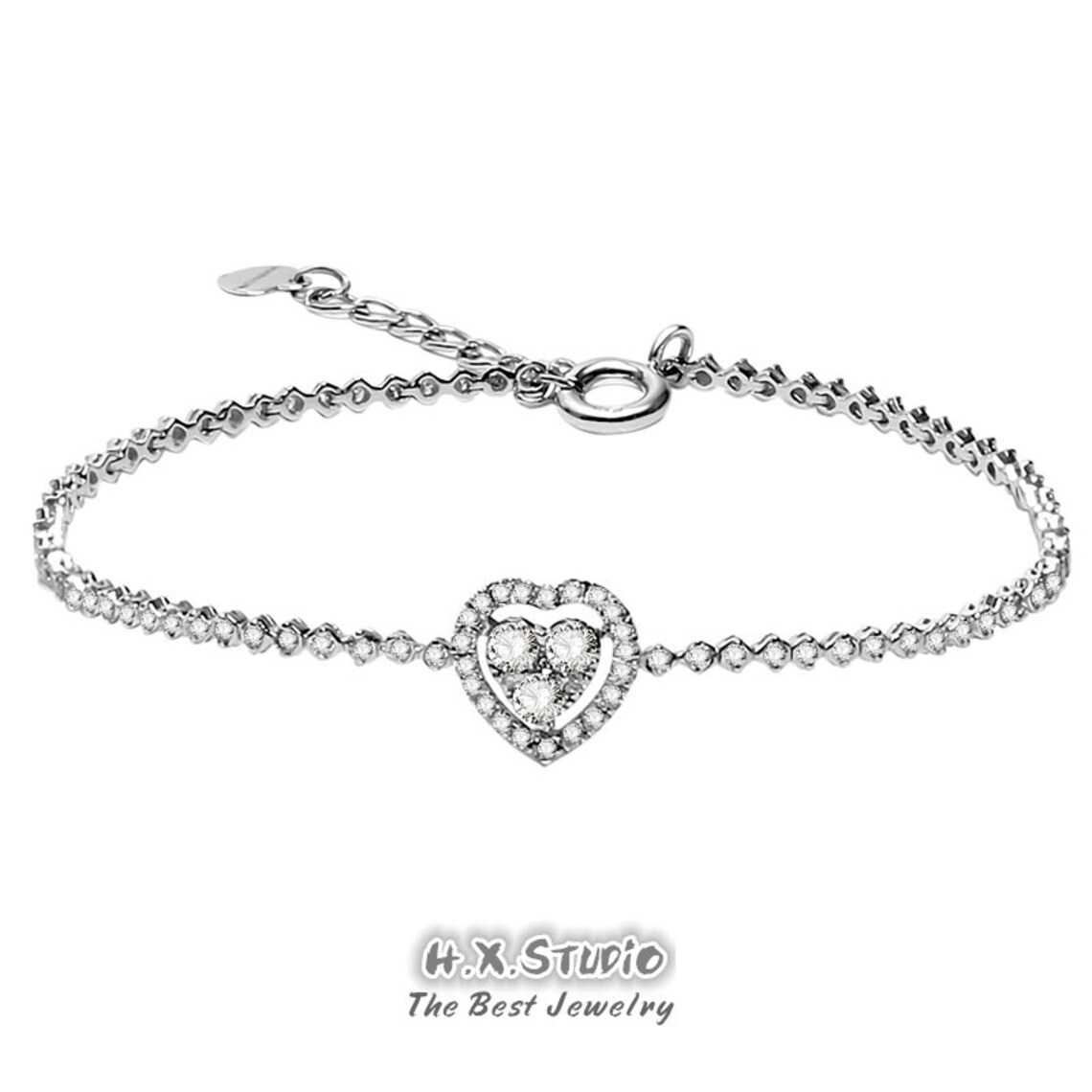 Diamond Heart Tennis Bracelet in Solid 18k Gold/Custom Fine Etsy