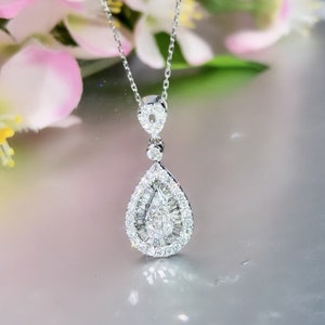 Diamond Pear Drop Pendant Necklace in Solid 18K Gold/Custom Fine Jewelry/Personalization Design/Gift for Women and Girls