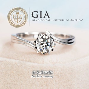 GIA Cert Runder Diamant Verlobungsring, 0.3ct-1ct, Solitär Diamant Ring in 750 Gold, Klassisch Eleganter Ehering, Liebe Geschenk, Jubiläum