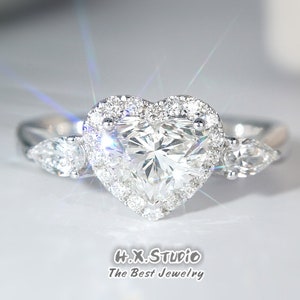 18k Gold Heart Halo Engagement Ring (0.5CTW) + 0.5CT Heart-Cut Lab Grown Diamond VS2+ Clarity F+ Color | HX Jewelry