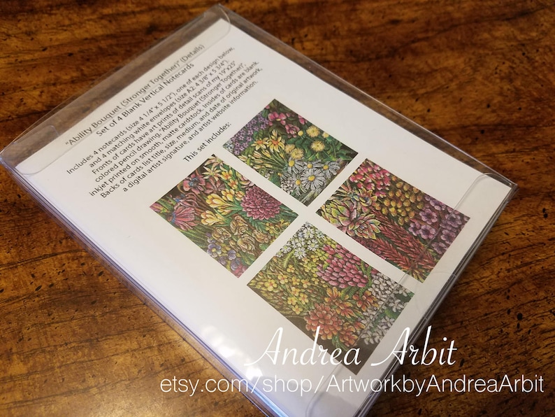 Flower Drawing Prints Pack of 4 Blank A2 Notecards Ability Bouquet Set