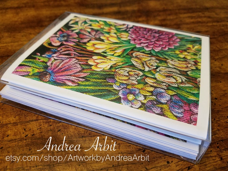 Flower Drawing Prints Pack of 4 Blank A2 Notecards Ability Bouquet Set