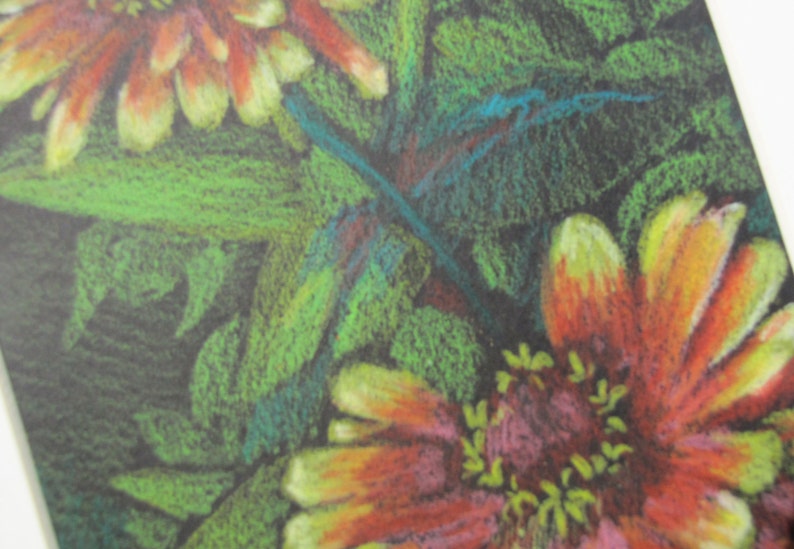Rest Stop Zinnia 5x7 Colored Pencil Drawing with Mat