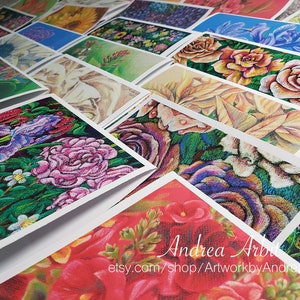 選べる「横長の花の絵」ノートカード - 6、8、または 10 枚の空白カードをお選びいただけます - 優先配送無料
