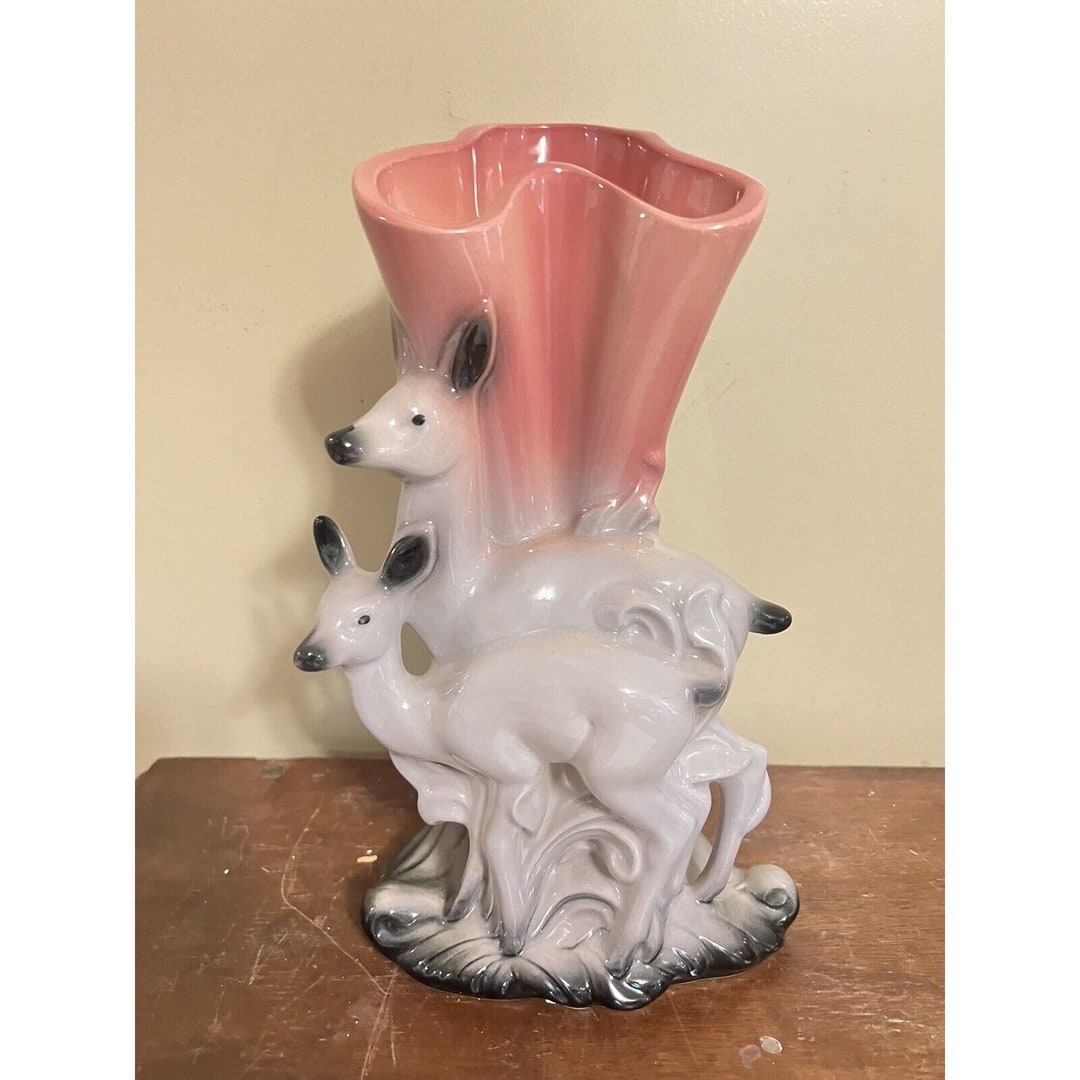 Vintage Hull American Art Pottery Deer & Flower Figural Vase Etsy