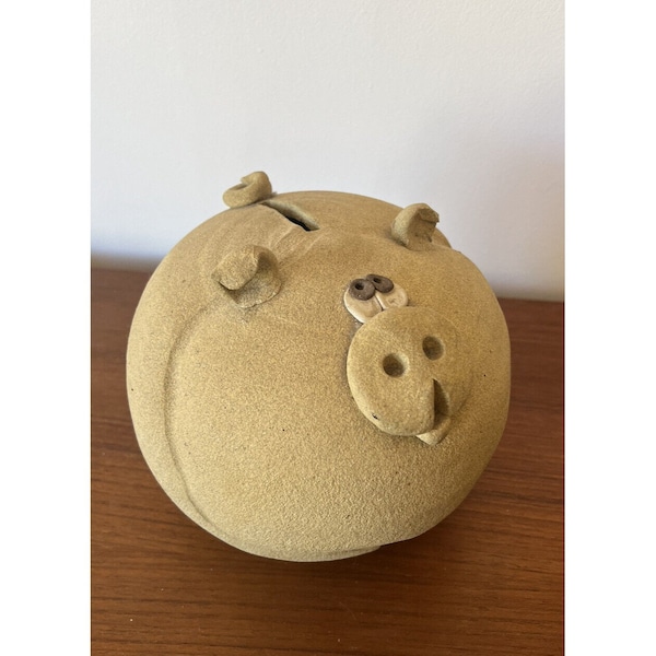 Vintage Studio Art Pottery Piggy Bank Handmade Pottery Pig 7” Mcm