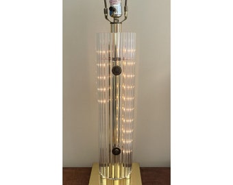 Vintage Mid Century Acrylic Clear Lucite Brass Table Lamp 30”