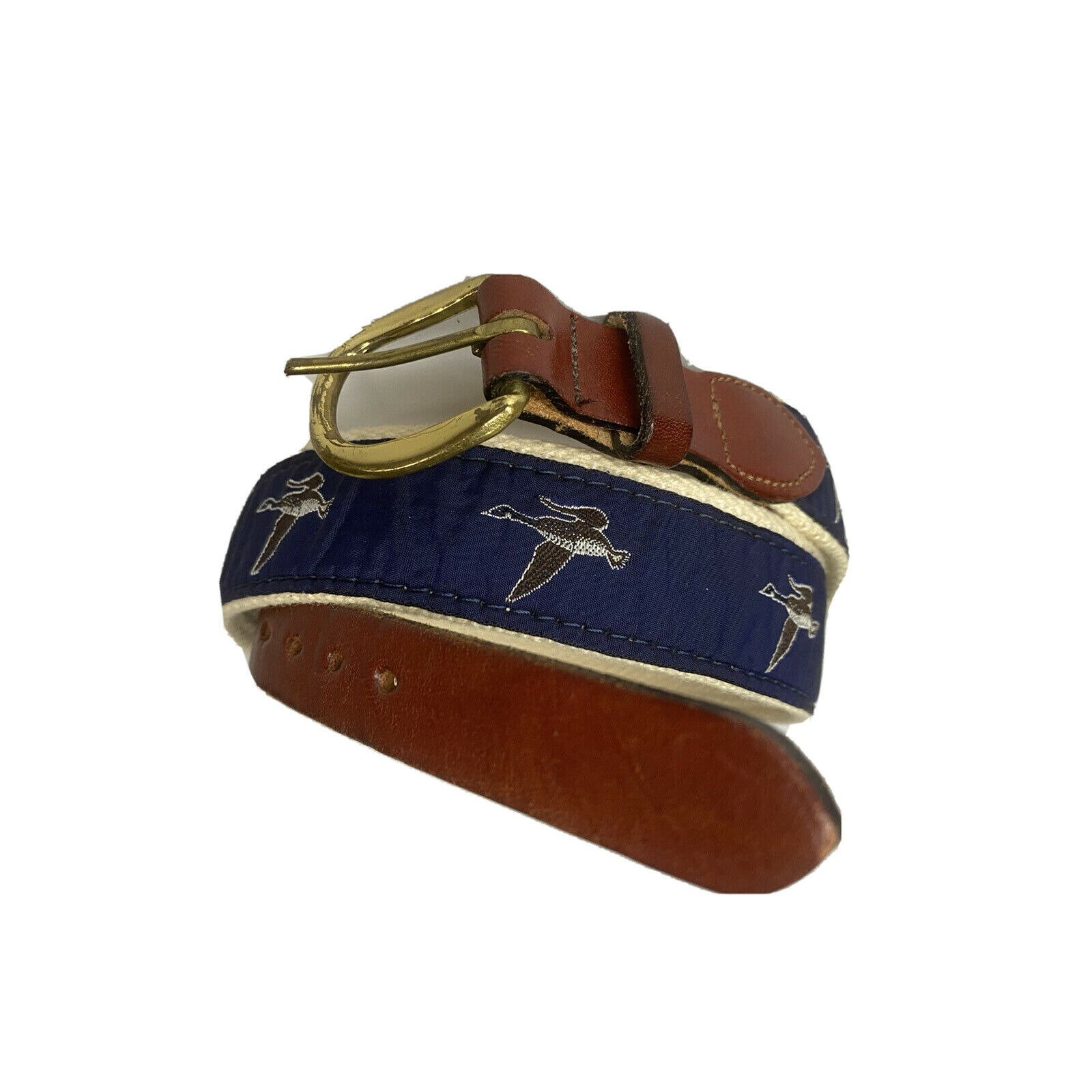 L.L. Bean Vintage Belt Leather and Woven Fisherman Style Belt Brass Buckle Vintage LL Bean Belt Thick Leather Brown Brass Buckle  main image 2