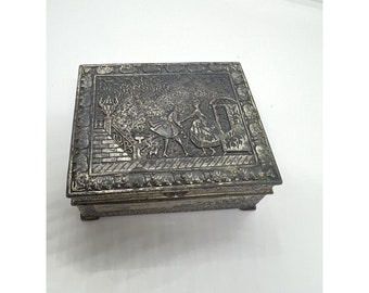 Vintage Silver Coated Cigarette Trinket Box Wood Lined Made in Japan  Elephants