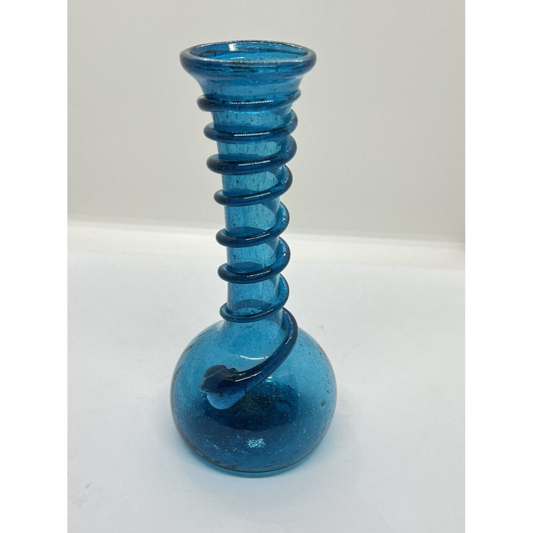 Vintage Mid Century Blue Glass Vase With Applied Blue Coil on Etsy