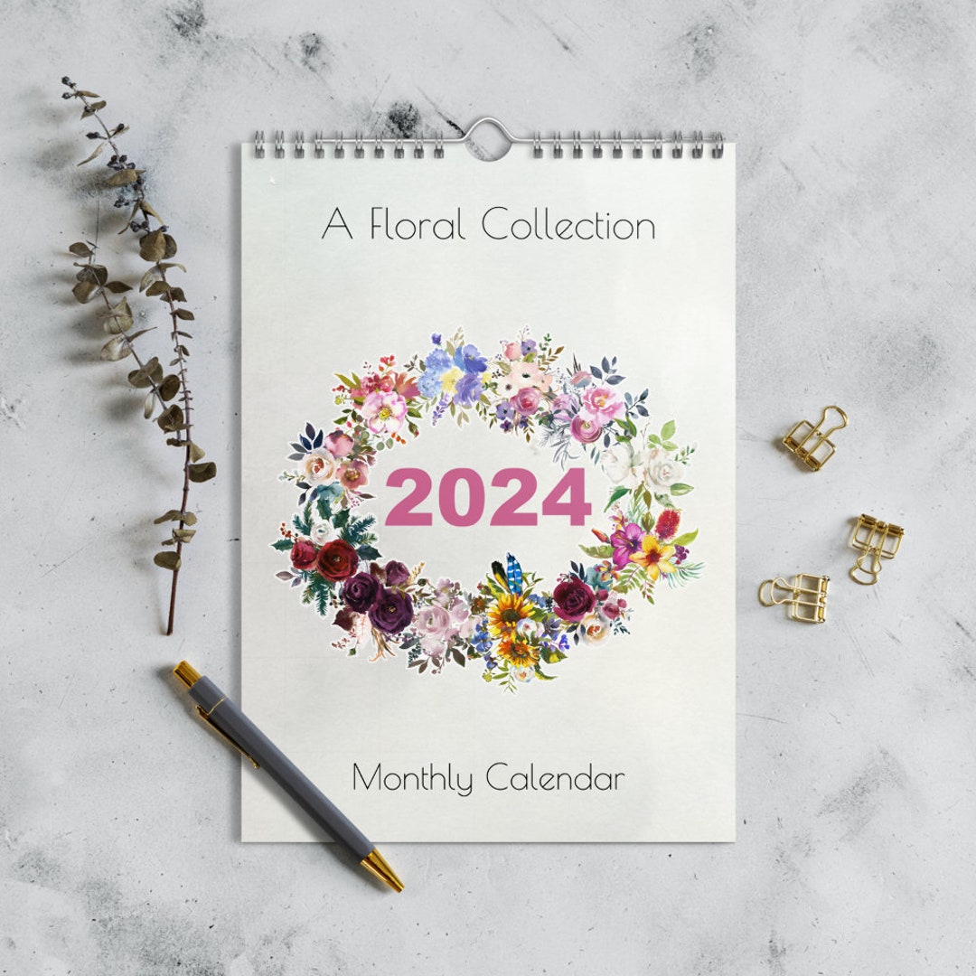 2024 Wall Calendar Floral Wall Calendar Shabby Chic Style Flower Design