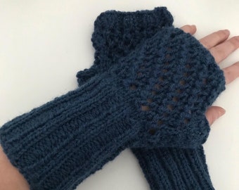 Blue Lace Fingerless Mittens