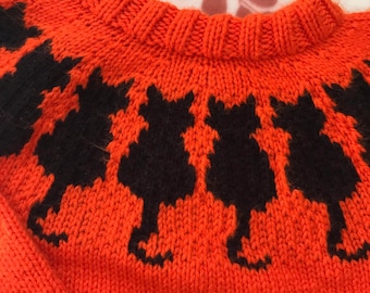 Fairisle Black Cat Halloween Sweater Jumper -- Size 5