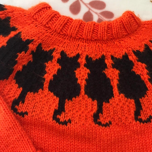 Fairisle Black Cat Halloween Sweater Jumper -- Size 5