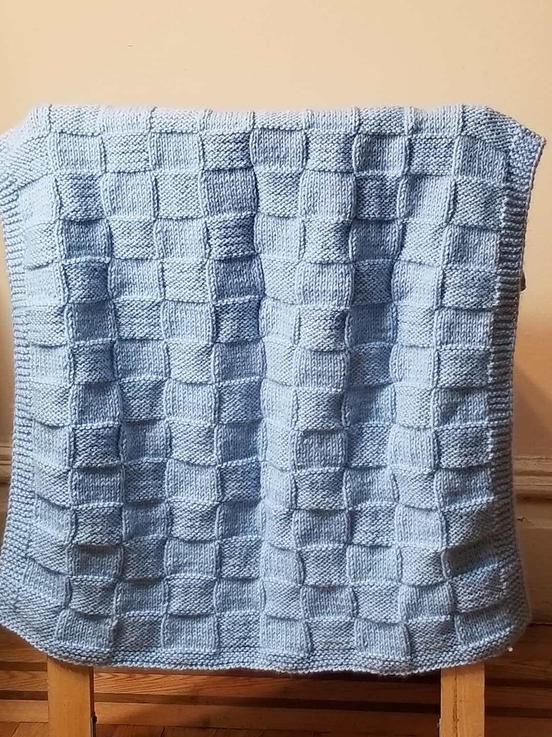 Basketweave Baby Blanket - Blue Picot Trim main image 0