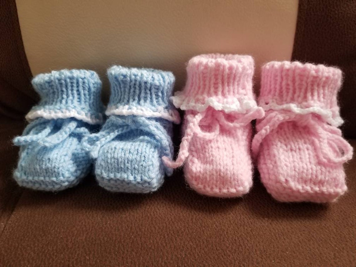 Blue Hand Knit Baby Booties Newborn Babies Booties Unisex Etsy
