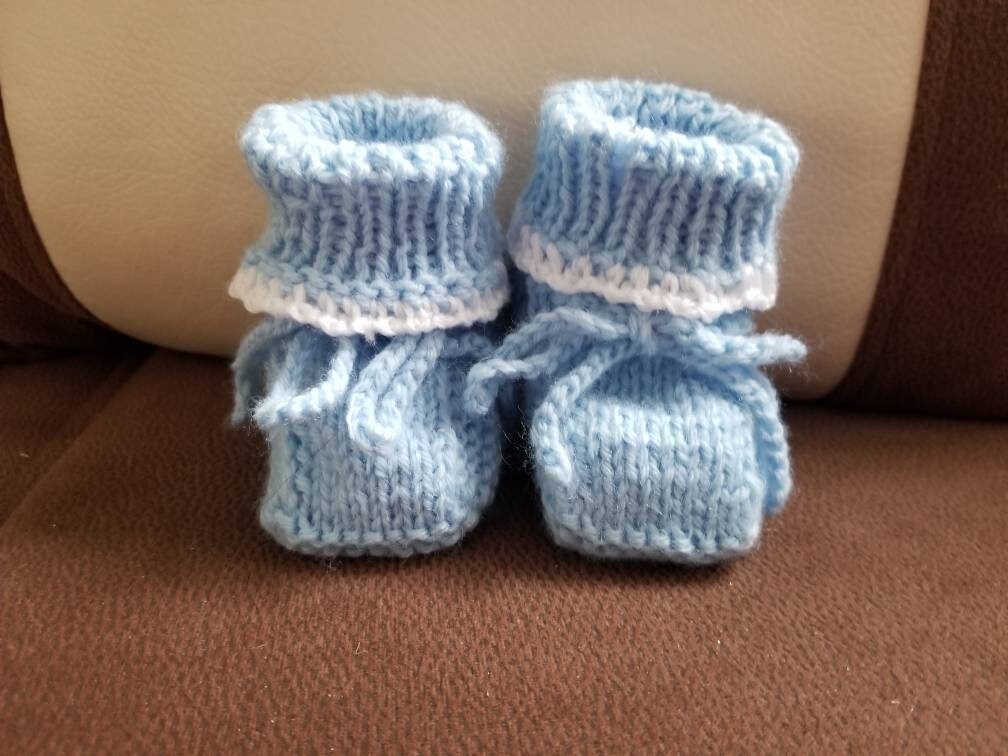 Blue Hand Knit Baby Booties, Newborn Babies Booties, Unisex Booties ...