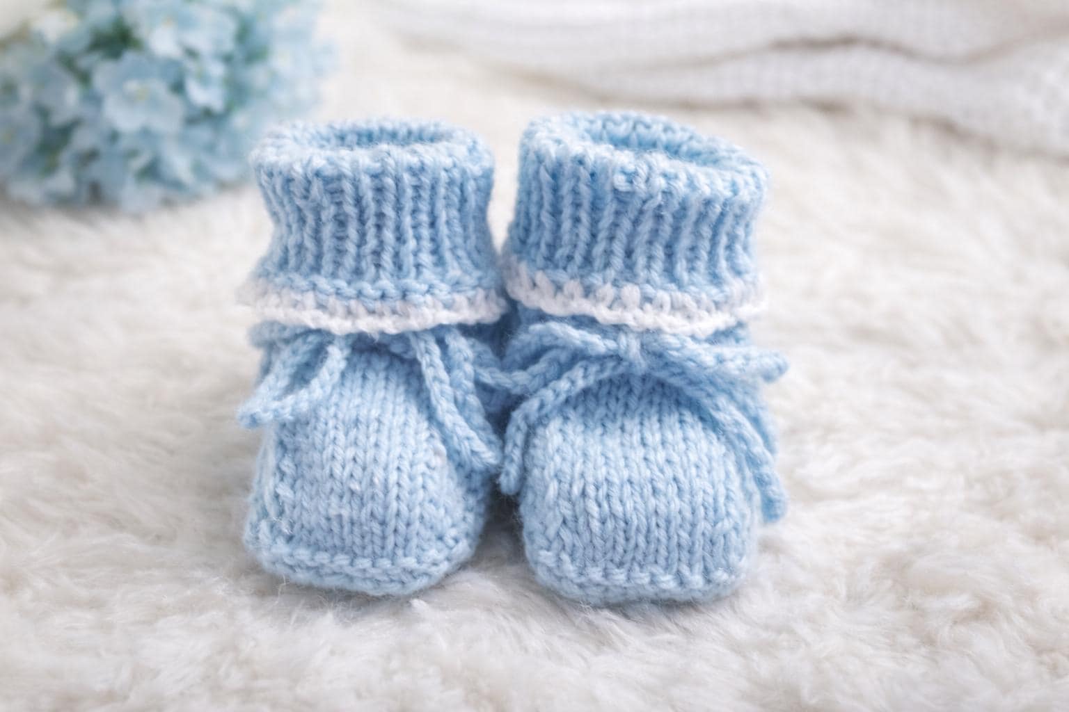Blue Hand Knit Baby Booties: Acrylic Newborn Shoes
