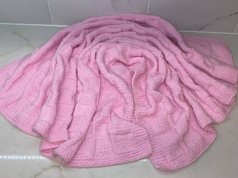 Pink Knitted Baby Blanket, Hand Knit Baby Blanket, Handmade Crib Knit Blanket, Baby Shower Gift