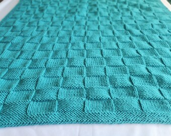 Green Hand Knit Baby Blanket: Newborn Receiving Blanket, Babyshower Gift