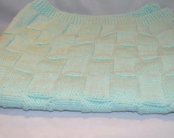 Hand Knit Baby Blanket, Cotton Newborn Blanket, Soft Baby Swaddle, Green Nursery Bedding, Baby Shower Gift, Stroller Blanket